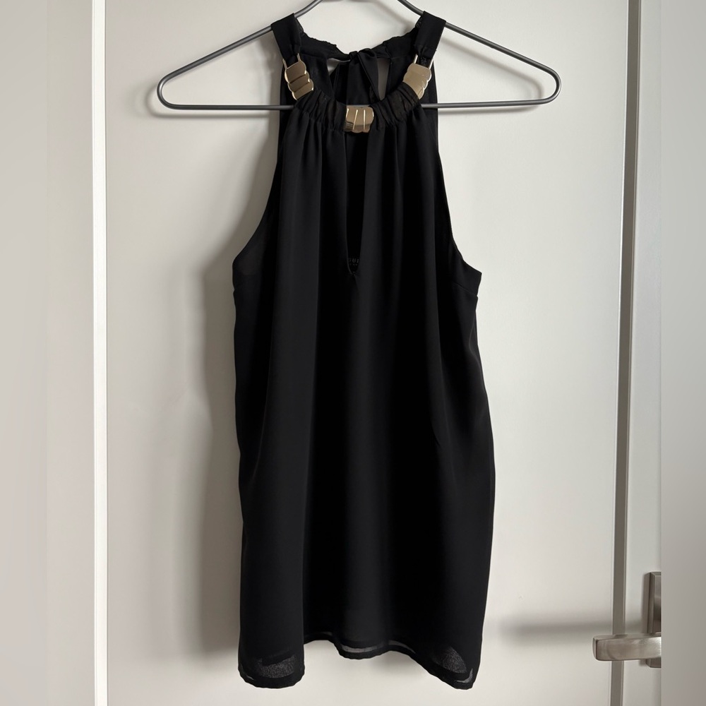Guess Black Halter Top with Metal Detail